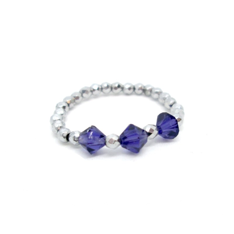 Pierścionek elastyczny z kamieni naturalnych Gold with Violet ...JPG