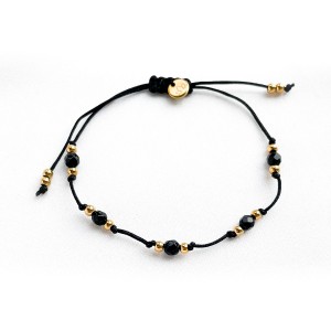 Bransoletka czarna na nici z kamieniami Onyks /Precious Gold/
