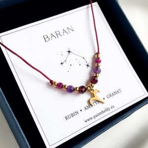 Bransoletka znak zodiaku BARAN z kamieniami / rubin, ametyst, granat