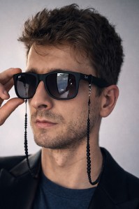 Męski troczek łańcuszek do okularów + naszyjnik z kamieni naturalnych Onyks Lawa wulkaniczna /Thor Black S/ 