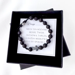 Bransoletka różaniec z kamieni dla chłopca na pamiątkę Pierwszej Komunii Świętej / Lawa Hematyt 6 /