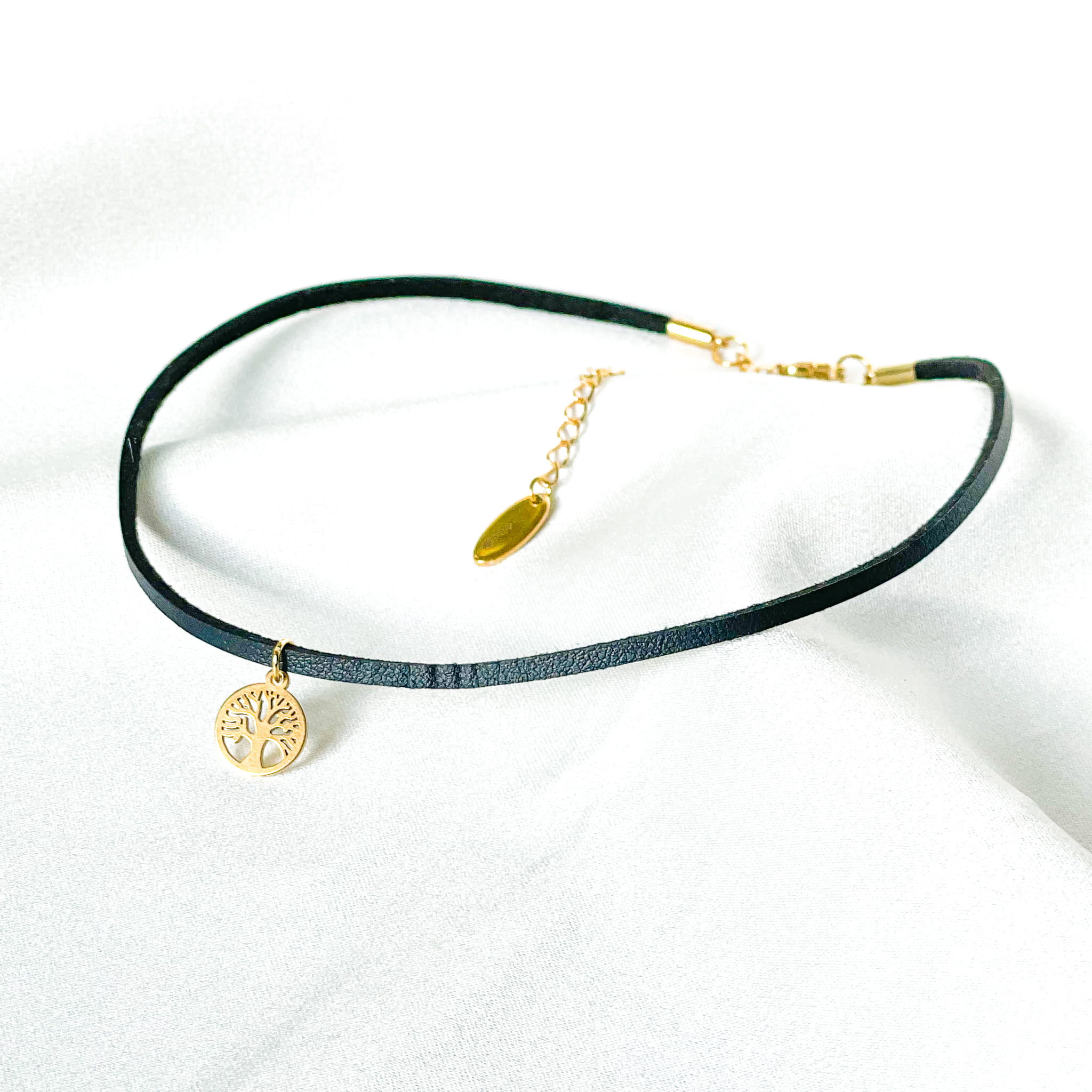 Czarny skórzany choker z zawieszką do wyboru /Black Gold charm/